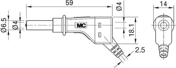 Actual product image Stäubli XZGL-425 Blade connector Plug, straight Pin-Ø: 4 mm Black 1 pc.
