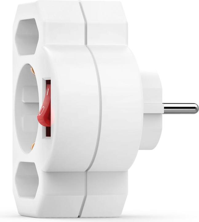 Image du produit Hama Adaptateur de prise 3x, 1x contact de protection, 2x Euro, interrupteur, blanc (CEE 7/3, 3 x)