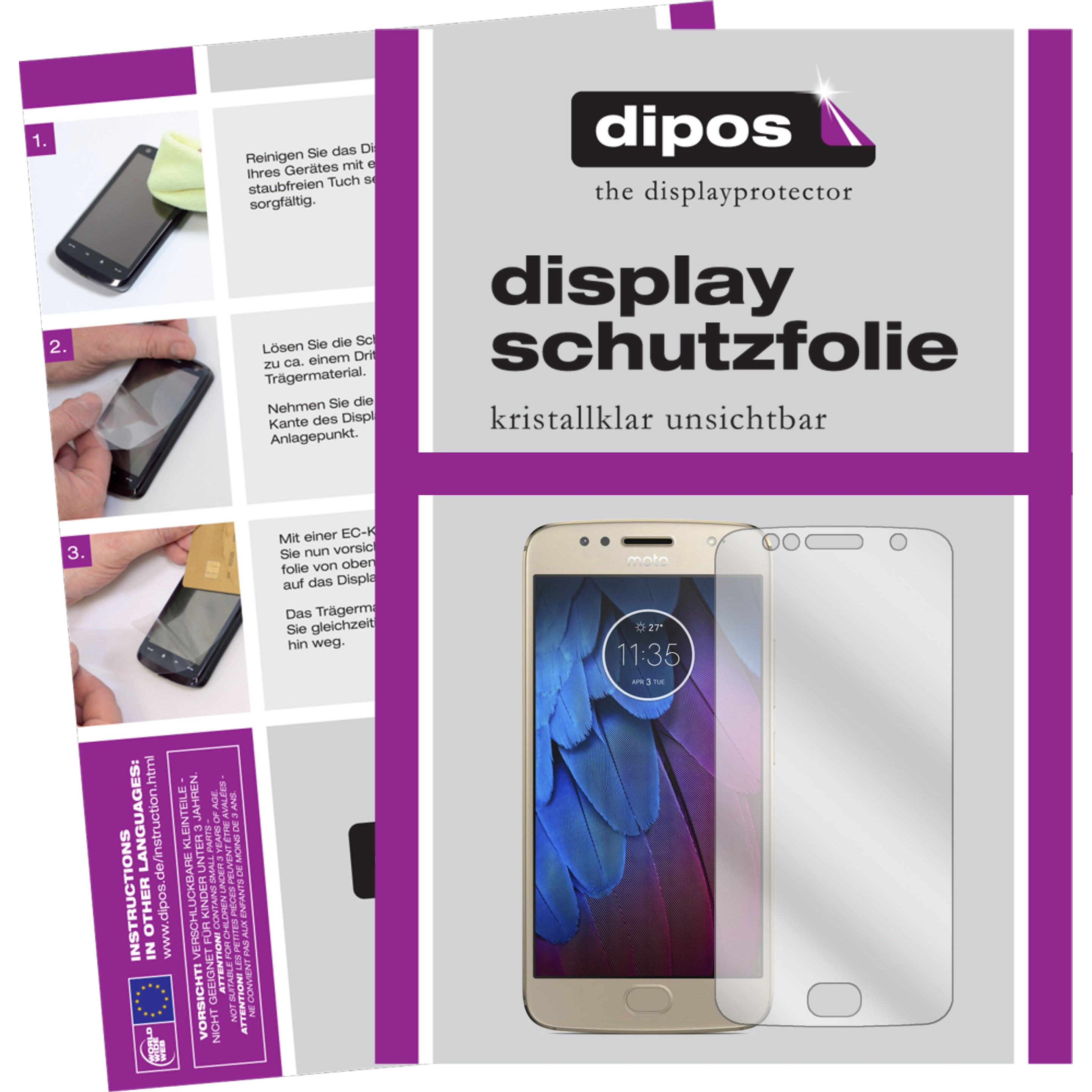 Dipos Displayschutzfolie Crystalclear (2 Stück, Motorola Moto G5S), Smartphone Schutzfolie, Transparent