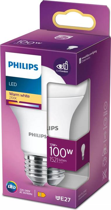 Produktbild Philips LED lemputė 100W E27, šilta balta (E27, 13 W, 1521 lm, 1 x, E)