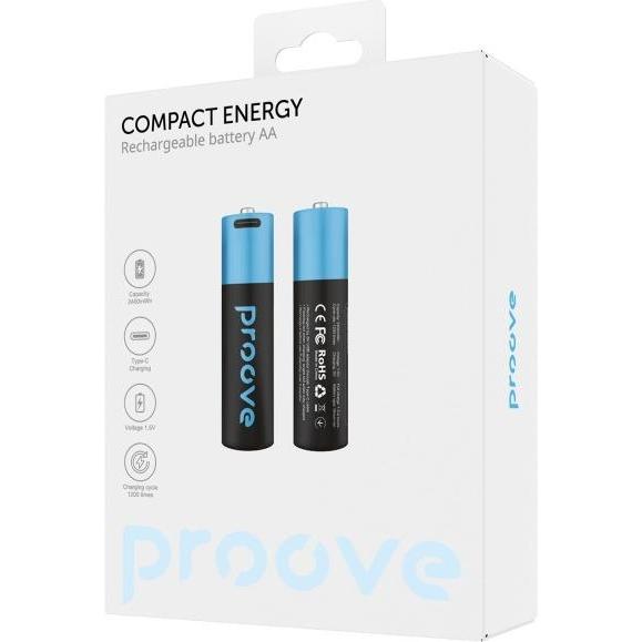 Proove Rechargeable AA Batteries 2400mWh 2pcs black (2 pz., AA / LR6 / LR06 / Mignon / R6 / R14505, 2400 mAh), Batterie + pile
