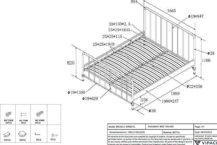 Actual product image Vipack Bronxx Bed Matt Blue Denim 160X200Cm (160 x 200 cm)