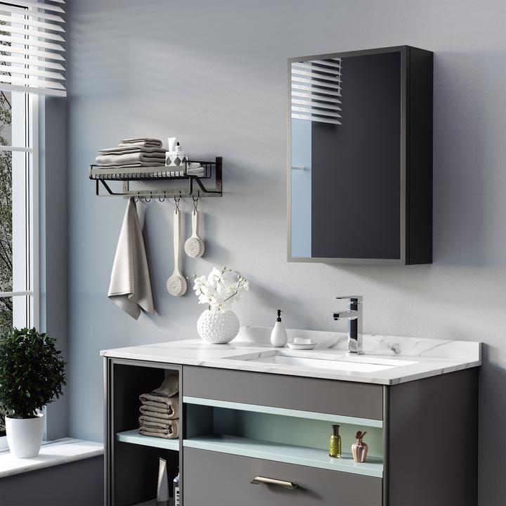 Image du produit Kleankin Armoire de toilette avec porte en verre miroir (40 x 15 x 60 cm)