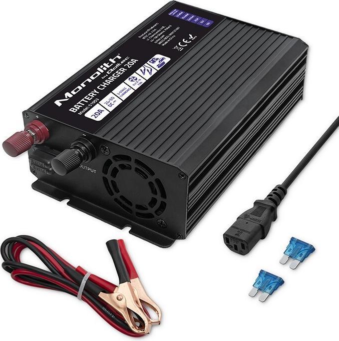 Image du produit Qoltec Chargeur de batterie Smart Monolith pour batteries LiFePO4 AGM GEL SLA | 20A | 24V (24V, 20 A)