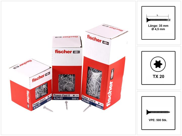 Actual product image Fischer Power-Fast II FPF II chipboard screw 4,5x35 mm 500 pieces ( 670259 ) countersunk head with Torx Vo (500 Screws per piece)