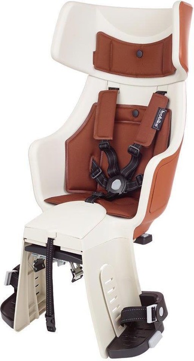 Produktbild bobike Exclusive Tour Plus - the bike seat is mounted on a stand Cinnamon brown