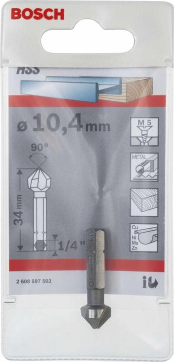 Image du produit Bosch Professional Zubehör Fraise conique à lamer à queue six pans, 10,4, M 5, 34 mm, 1/4 de pouce (10.4 millimètres)