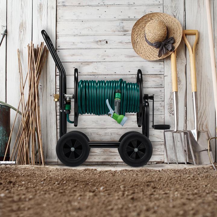 Image du produit Relaxdays Chariot à tuyaux en métal, avec roues (60 m)