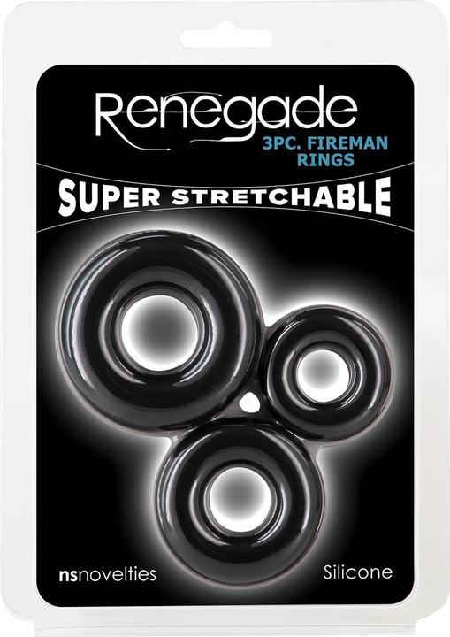Actual product image NS Novelties renegade 3pc fireman rings black (6 cm)
