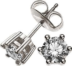 Muau Orecchini solitari a 6 manici in oro bianco 750 diamanti 1,00ct. 7mm (Oro bianco 750/18 carati)