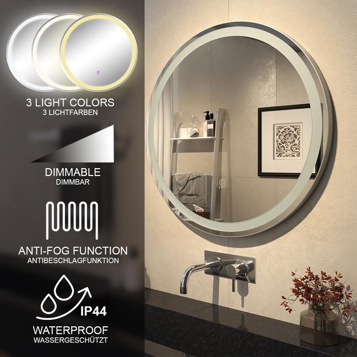 Actual product image Vicco Spiegel mit LED-Beleuchtung Lumos, Weiss, 70 cm mit Touchschalter (Ø 70 cm)