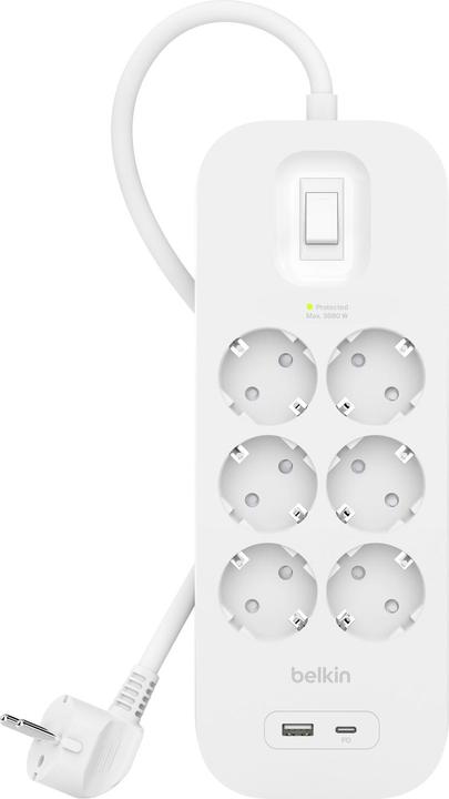 Produktbild Belkin Steckdosenleiste 6-fach + USB-A+C,650J,18W,2m SRB002vf2MV2 (6 x, CEE 7/3, USB-A, USB-C, 2 m)