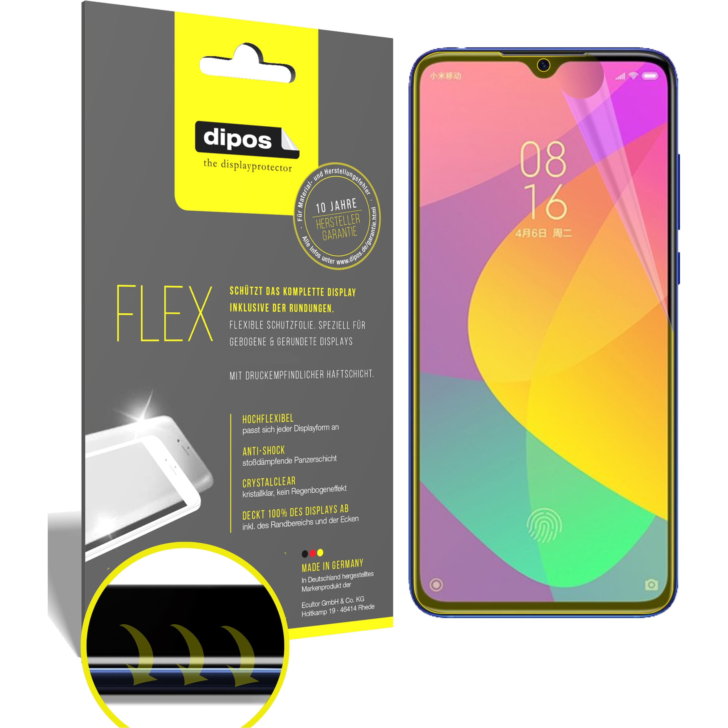 Dipos Displayschutzfolie Full-Cover 3D (3 Stück, Xiaomi Mi CC9), Smartphone Schutzfolie, Transparent