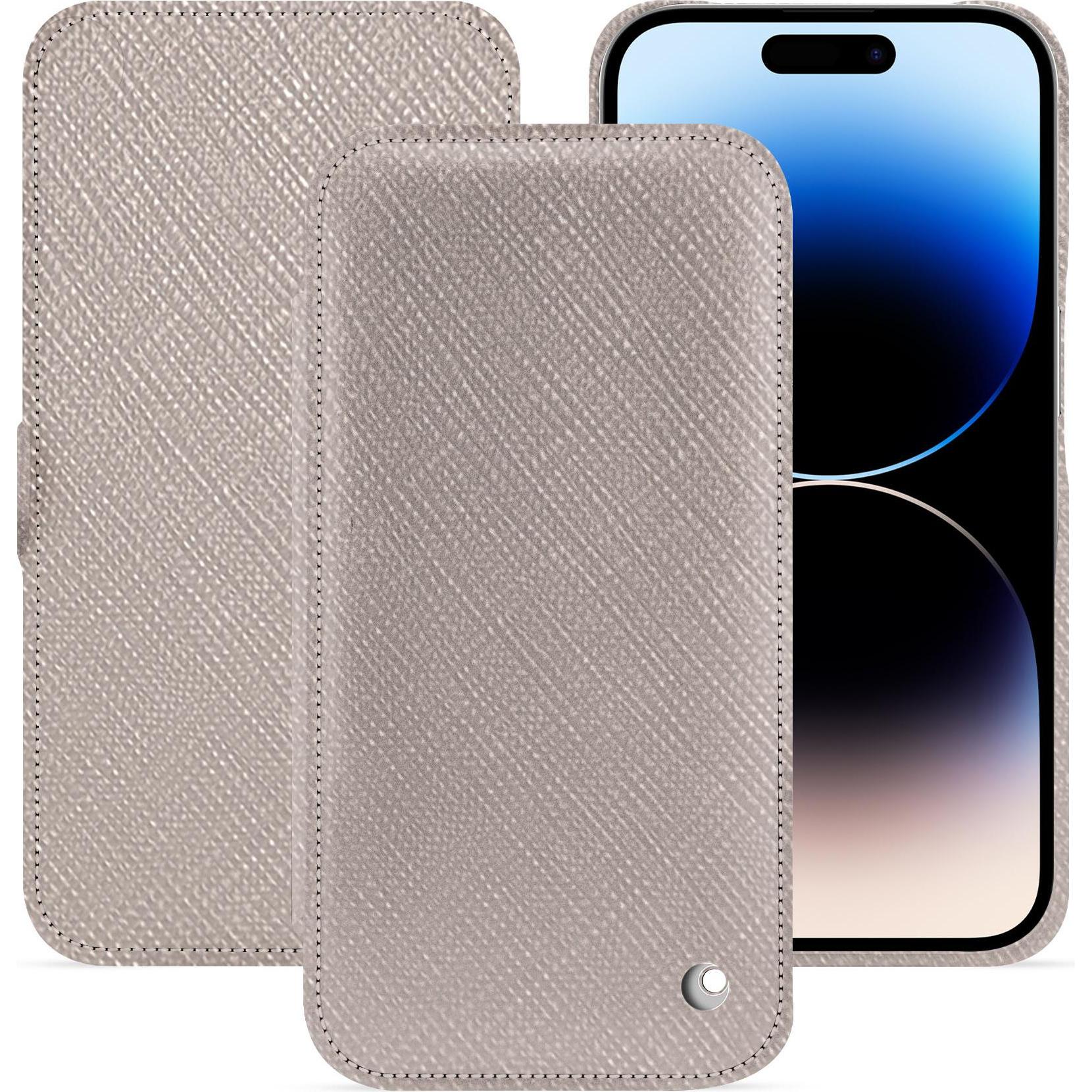 Noreve Lederschutzhülle horizontal (Apple iPhone 15 Pro), Smartphone Hülle, Beige