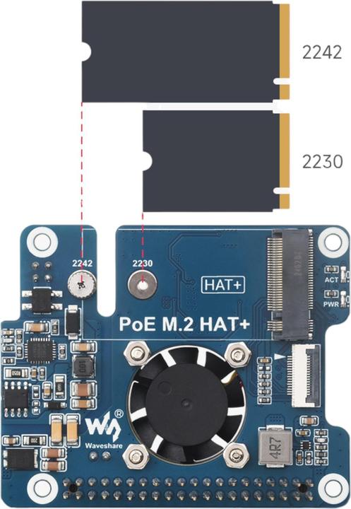 Actual product image WaveShare PCIe to M.2 SSD HAT+ with PoE for Raspberry Pi 5