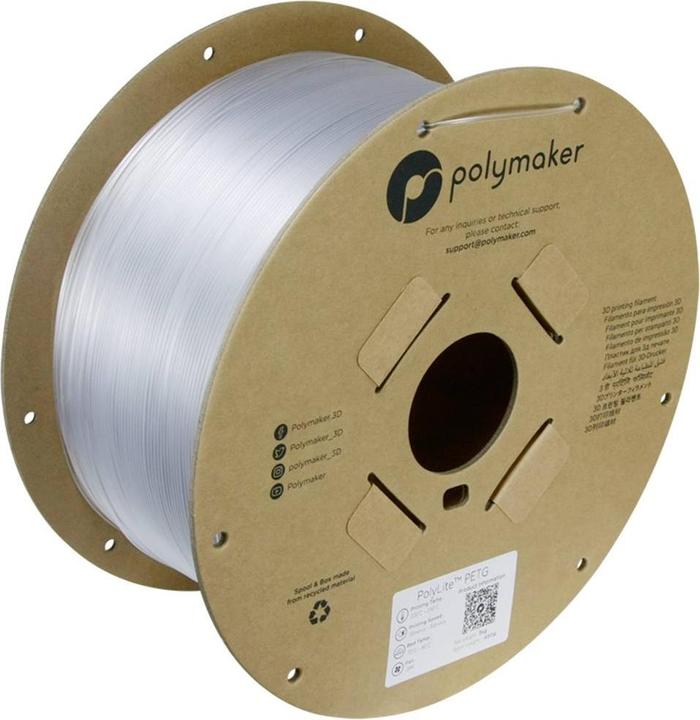 Immagine prodotto Polymaker PB01044 Filamento PETG resistente al calore e ad alta resistenza alla trazione 1,75mm 3000g Clear (PETG, 1.75 mm, 3000 g, Trasparente)