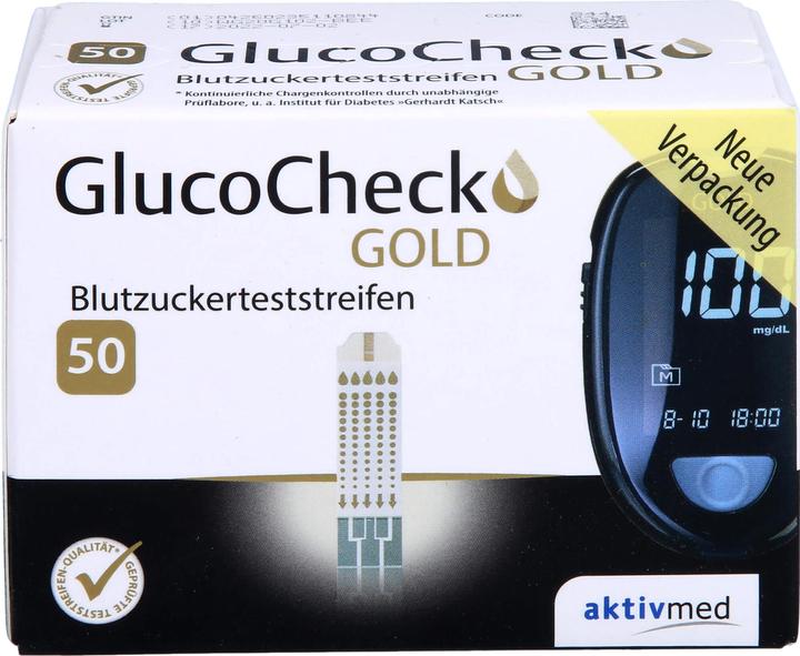 Produktbild Gluco Check GlucoCheck Gold Blutzuckerteststreifen, 50 St. Teststreifen (Teststreifen)