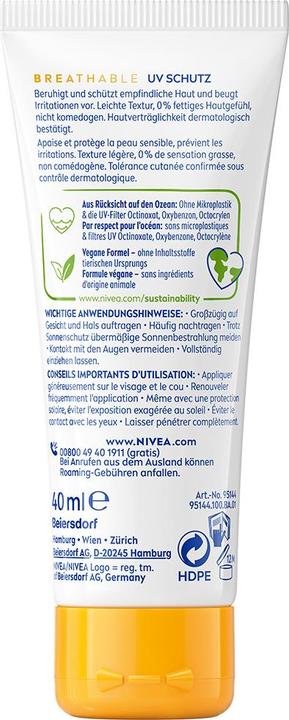 Actual product image NIVEA UV Face Sensitive (SPF 50+, 40 ml)