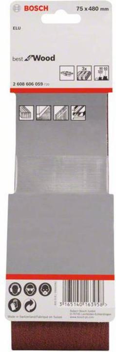 Image du produit Bosch Professional Zubehör PRO X440 bande abrasive, 75 x 480 mm, G60, G80, G100, 3 pcs. (60, 80, 100)