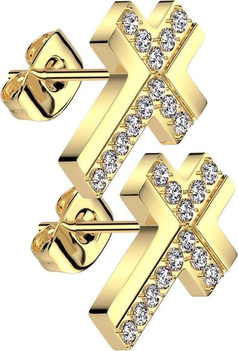Immagine prodotto Star Piercing Ohrstecker vergoldet Kreuz Kristalle silber (senza ottone, Acciaio chirurgico 316L)