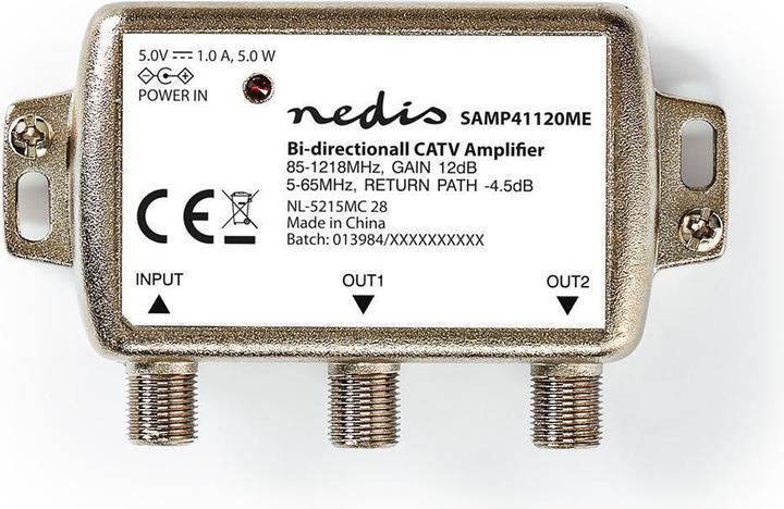 Actual product image JTI CATV Verstärker | Verstärkung: 12 dB | 85 - 1218 MHz | Anzahl Ausgänge: 2 | Rückweg | Silber (Amplifier)