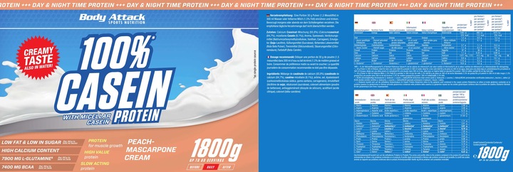 Actual product image Body Attack 100% Casein Protein (1800g can) (Nature, 1 pcs., 1800 g)