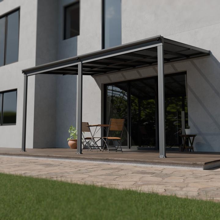 Image du produit Juskys Aluminium Terrassendach Borneo 4x3m mit Doppelsteg-Platten - Dunkelgrau