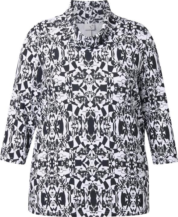 Actual product image Ulla Popken Geometric Cat Print Waterfall Collar Tee (58)