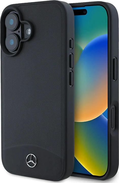 Actual product image Mercedes MEHMP16S23RBARK iPhone 16 6.1" czarny/black hardcase Textured And Plain Leather MagSafe (Apple iPhone 16)