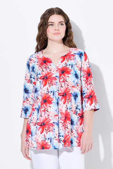 Produktbild Ulla Popken Leinenmix-Bluse, A-Linie, Tunika-Ausschnitt, 3/4-Arm (42, 44)