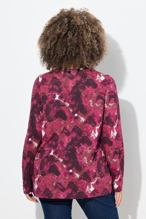 Immagine prodotto Ulla Popken Maglia dal taglio svasato con fiori, pieghe decorative, scollo a girocollo e maniche lunghe (50, 52)
