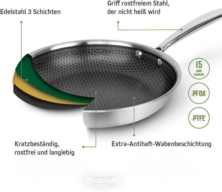 Produktbild Evok Qulinart by Brandt 194-019 Pfannen-Set 3teilig (Bratpfanne, Pfannenset + Topfset, Aluminium, Edelstahl)
