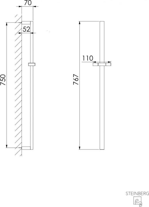 Actual product image Steinberg series 135 shower rod, with glider, 750 mm, 1351623