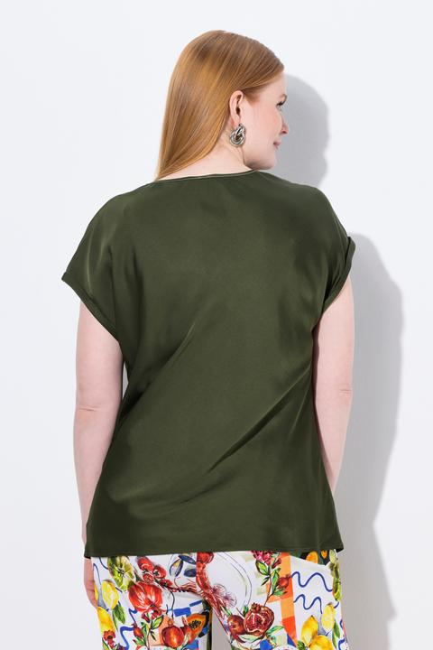 Produktbild Ulla Popken Satinblusenshirt, Classic, Rundhals mit Glitzernaht, ärmellos (50, 52)