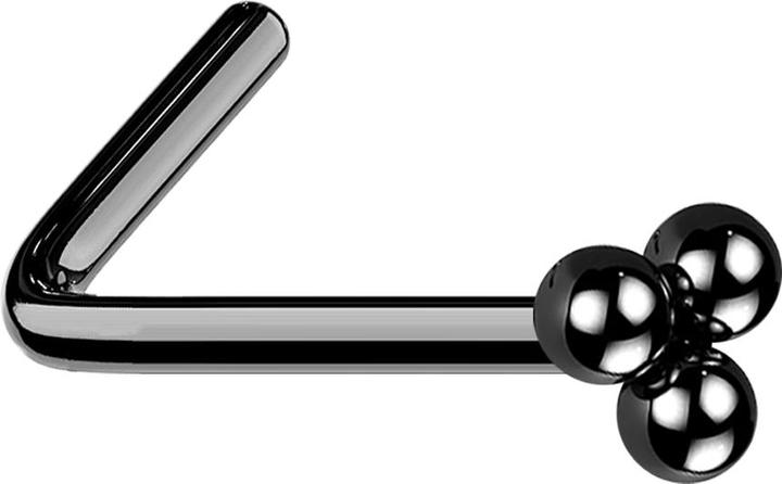 Produktbild Star Piercing Nasenstecker gewinkelt schwarz drei Kugeln (ohne Messing, Chirurgenstahl 316L)