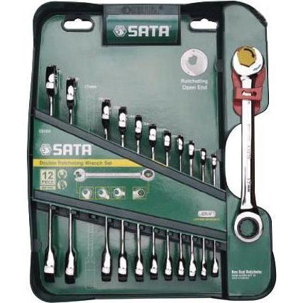 SATA, Schraubenschlüssel, Ratschen-Ringmaulschlüssel-Satz, 12-teilig, 8-19 mm (8 mm, 10  mm, 14 mm, 18 mm, 11 mm, 12 mm,...