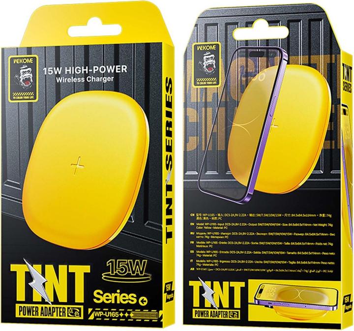 Actual product image Wekome WP-U165 Tint Series – kabelloses Qi-Induktionsladegerät 15 W (gelb) (15 W)