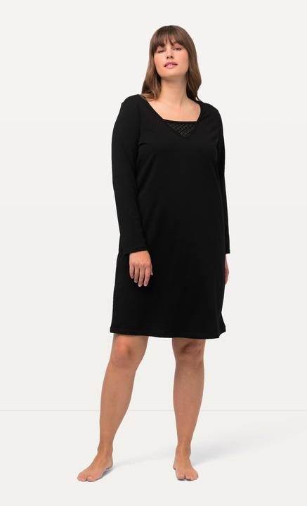 Image du produit Ulla Popken Chemise de nuit à col en V et manches longues, empiècement en velours/mesh (42, 44)