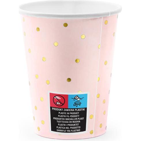 Thumbnail - Partydeco, Einweggeschirr, Cups Polka Dots, light pink, 260 ml (1 pkt / 6 pc.) (6 x)
