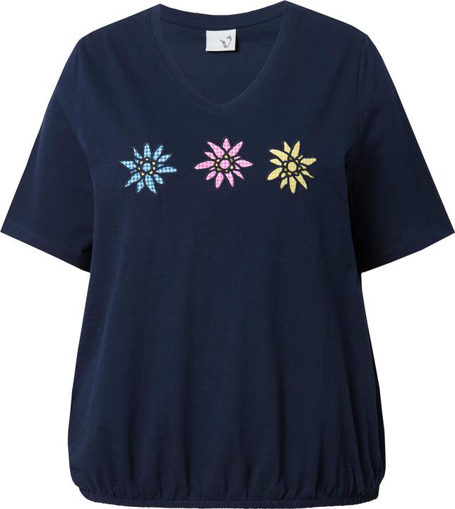 Produktbild Ulla Popken T-Shirt, Stickerei, V-Ausschnitt, Halbarm, Gummisaum (58)
