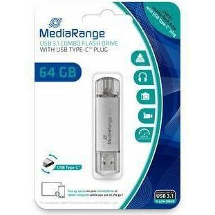 MediaRange MR936 (64 GB, USB-C, USB-A, USB 3.0), USB Stick, Silber