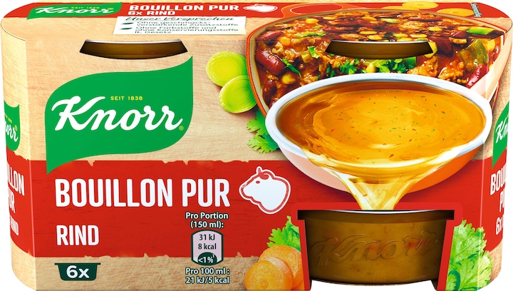 Produktbild Knorr BOUILLON PUR RIND 6x 28g = 168g Ergiebigkeit = 3 Liter (3000 ml)