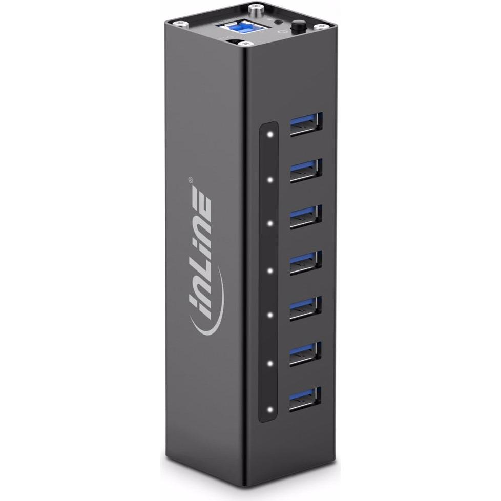Thumbnail - InLine USB 3.0 Hub (USB-B, 7 Ports), Dockingstation + USB Hub, Schwarz