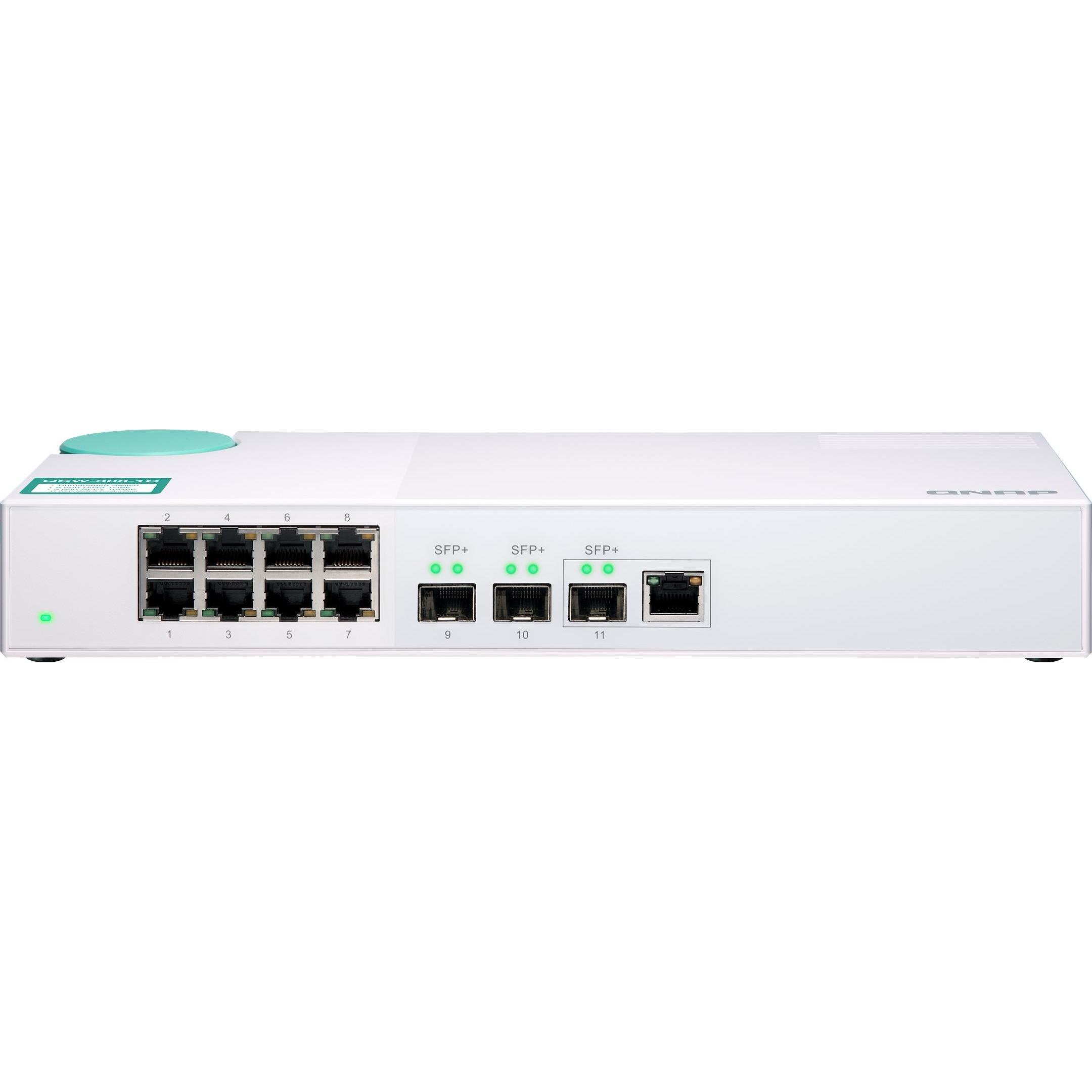 QNAP QSW-308-1C, 3-Port 10GbE Switch (11 Ports), Netzwerk Switch, Weiss