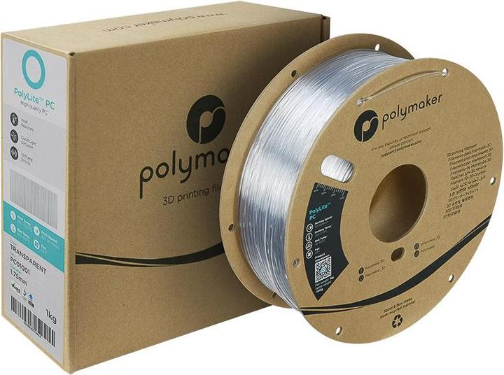 Produktbild Polymaker PC01001 PolyLite Filament PC (Polycarbonat) hohe Steifigkeit, hitzebes (PC, 1.75 mm, 1000 g, Transparent)