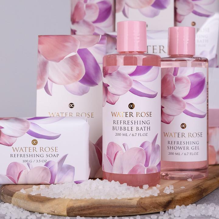 Actual product image Accentra WATER ROSE bath set in gift box, incl. 200ml shower gel, 200ml bubble bath, 100g soap, 100g bath (Hair care set)