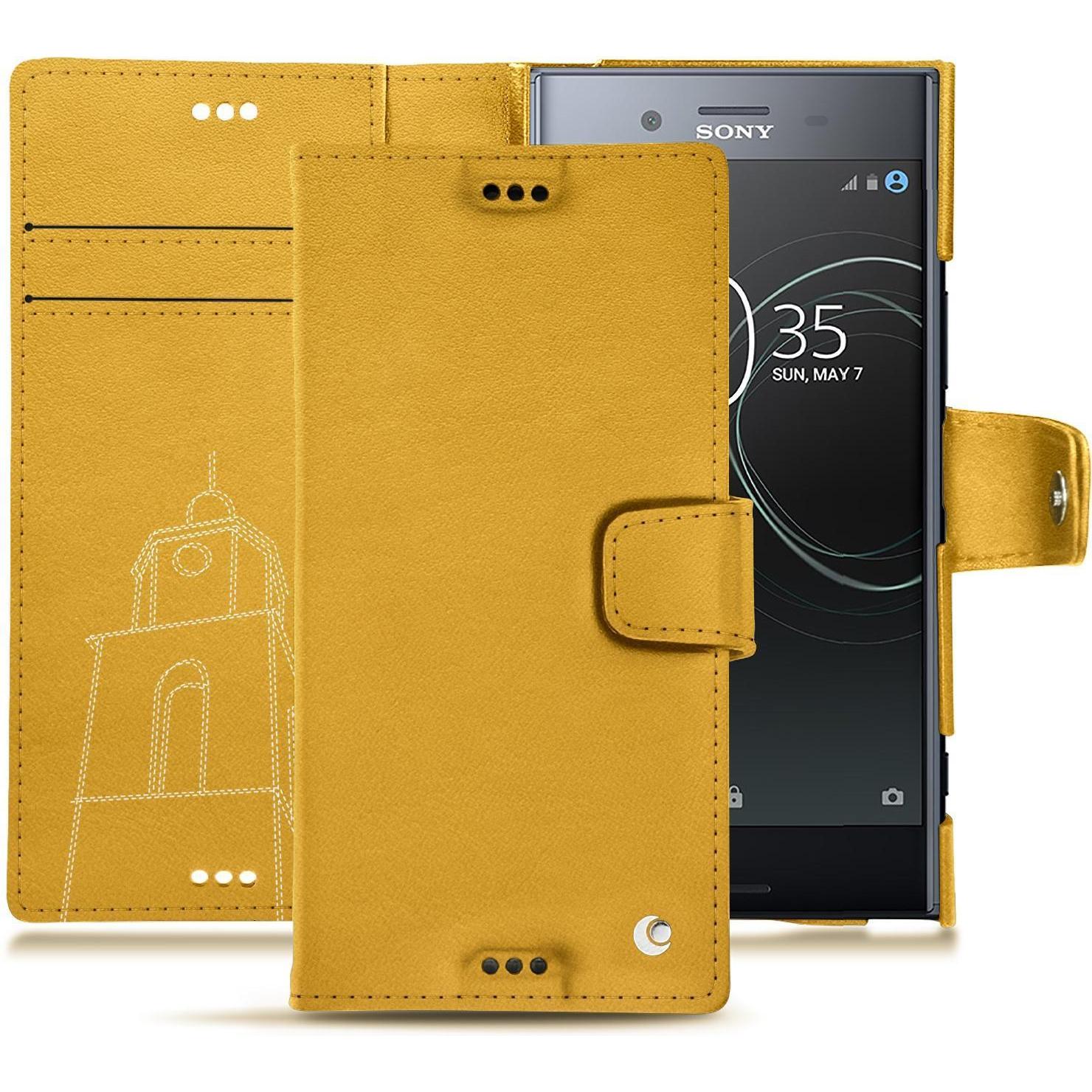 Noreve Lederschutzhülle Wallet (Sony Xperia XZ Premium), Smartphone Hülle, Orange