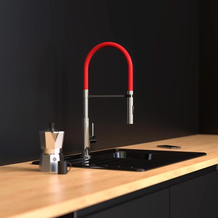 Produktbild Schütte Wasserhahn Küche STILO Spültischarmatur Chrom Schwarz Chrom Rot Schwenkbar 79180