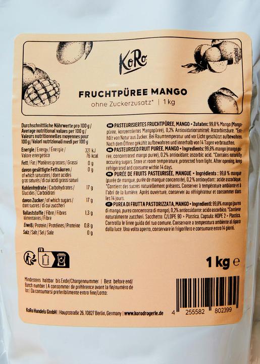 Valeurs nutritives et ingrédients KoRo Purée de mangue (1000 g)