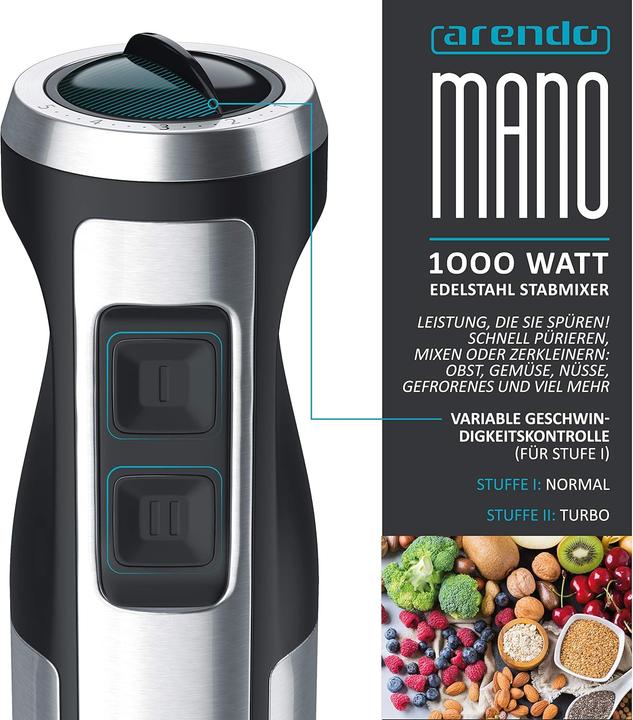 Image du produit Arendo Mixeur plongeant 1000 watts, A : Argent Acier inoxydable